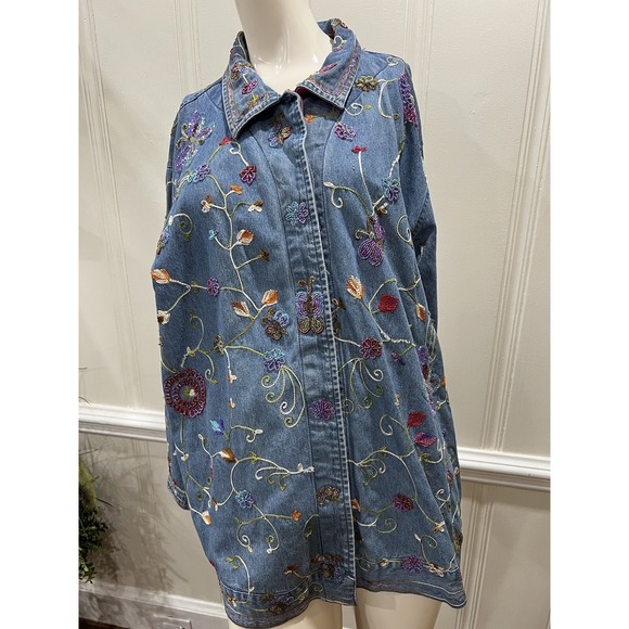 Quacker Factory Jackets & Blazers - QUACKER FACTORY Cotton Beaded Denim Jean Jacket Butterflies Embroidered Size 1X